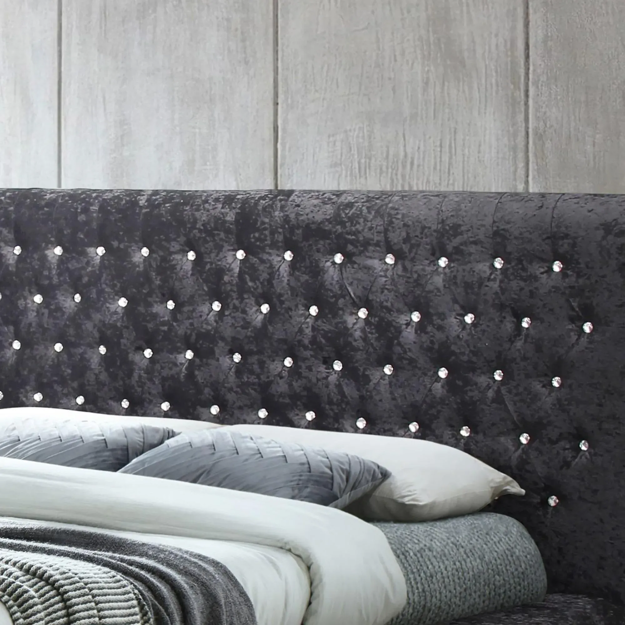 Grande Fabric Bed - Black, Crushed Velvet