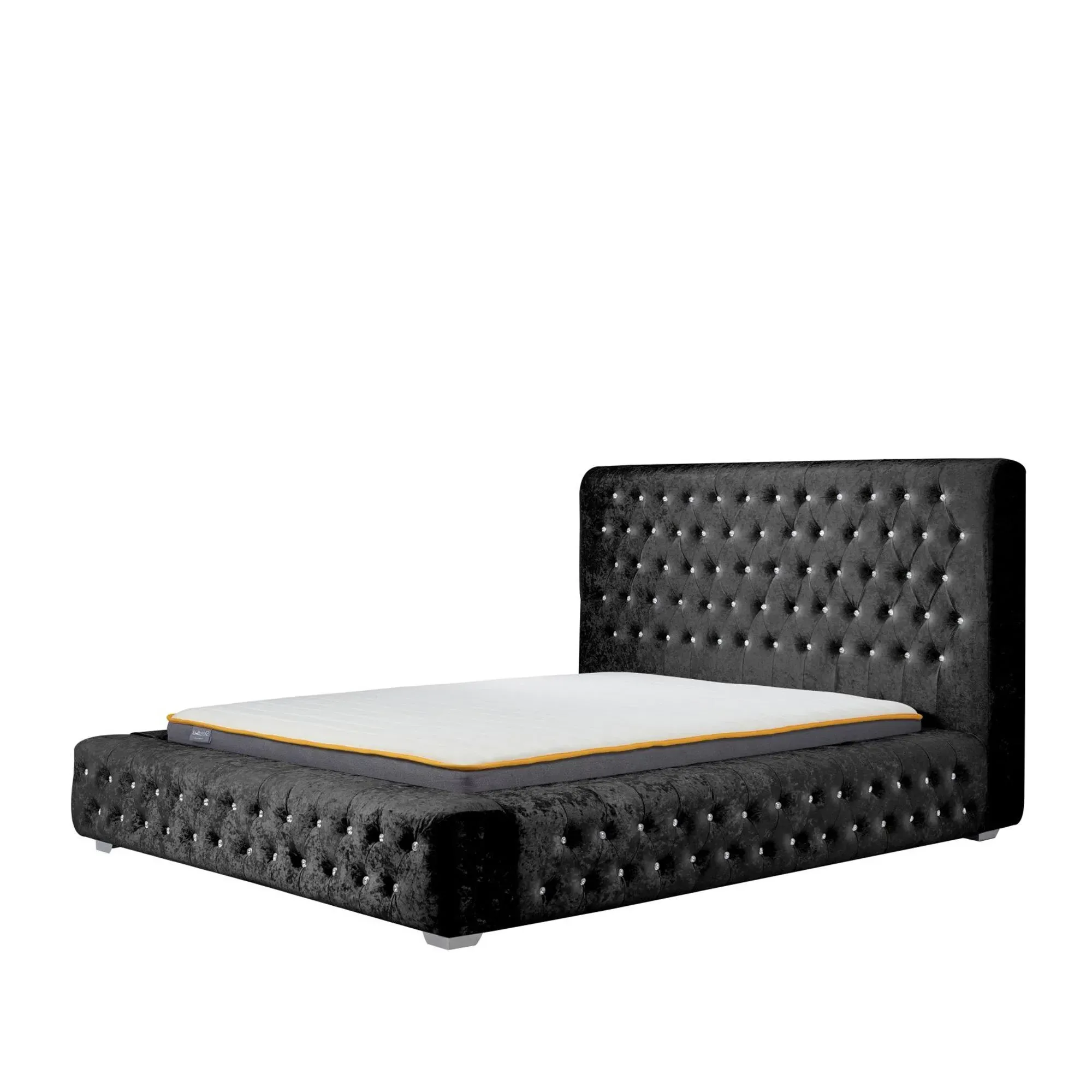 Grande Fabric Bed - Black, Crushed Velvet