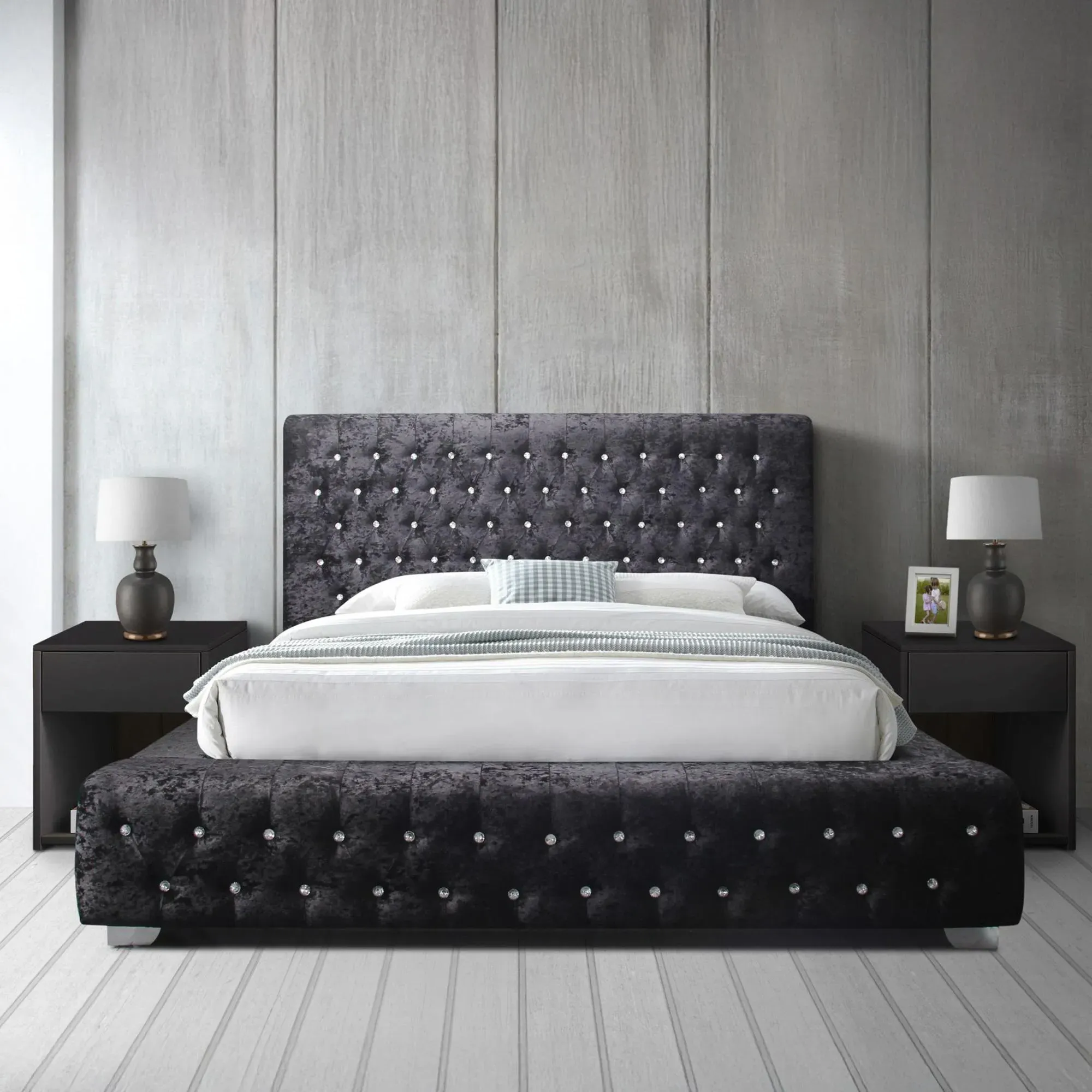 Grande Fabric Bed - Black, Crushed Velvet