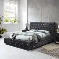 Grande Fabric Bed - Black, Crushed Velvet