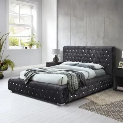 Grande Fabric Bed - Black, Crushed Velvet image