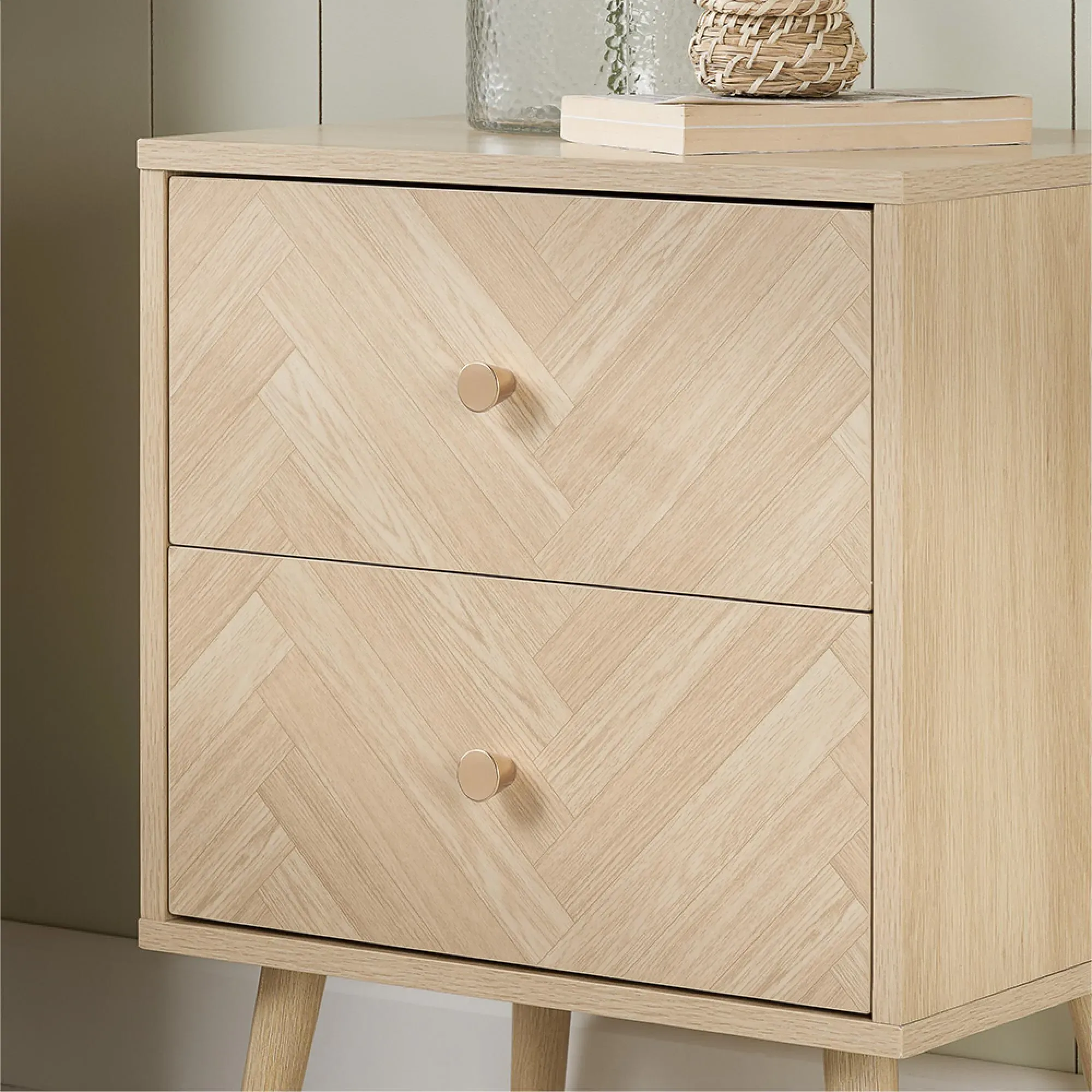 Herringford 2 Drawer Bedside Cabinet - Oak