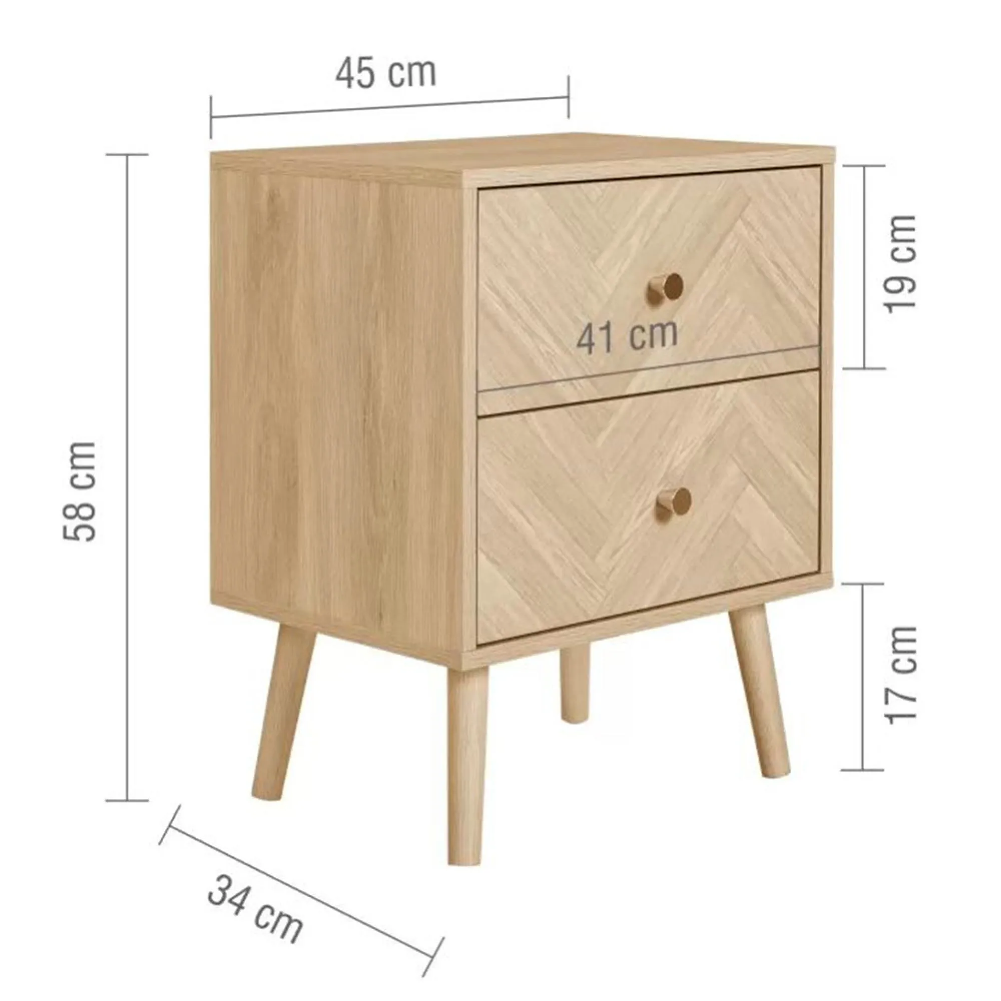 Herringford 2 Drawer Bedside Cabinet - Oak