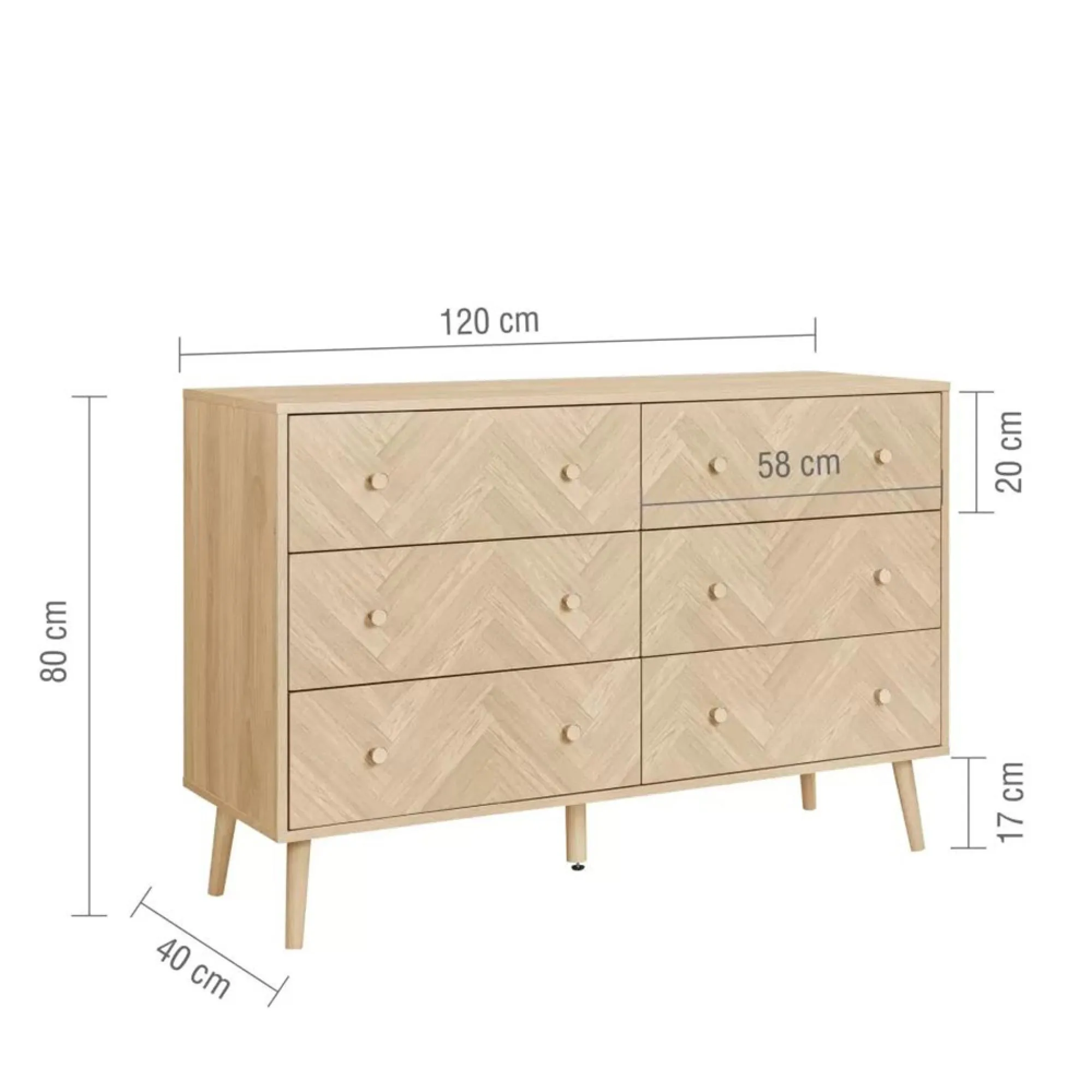 Herringford 6 Drawer Wide Chest - Oak