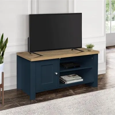 Highgate 1 Door TV Unit - Navy Blue, Oak