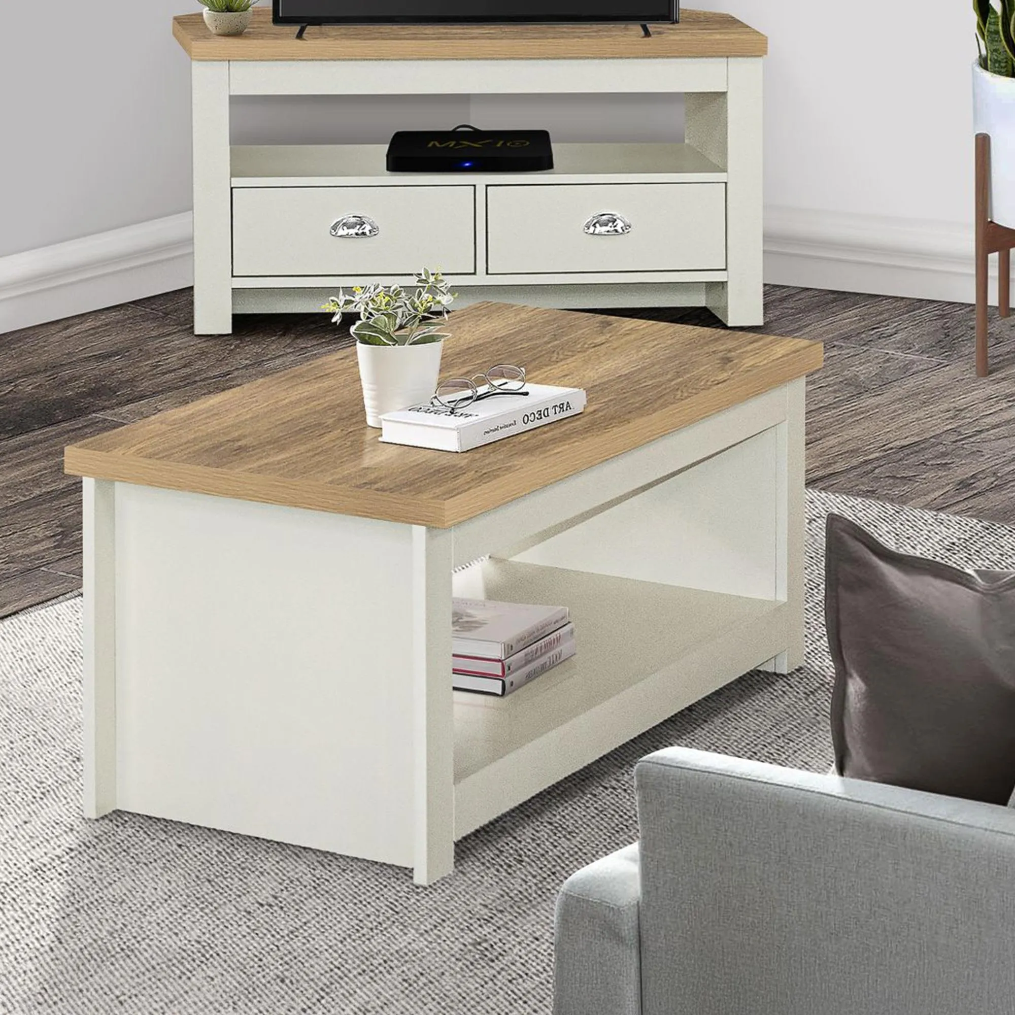Highgate 105cm Coffee Table - Cream, Oak