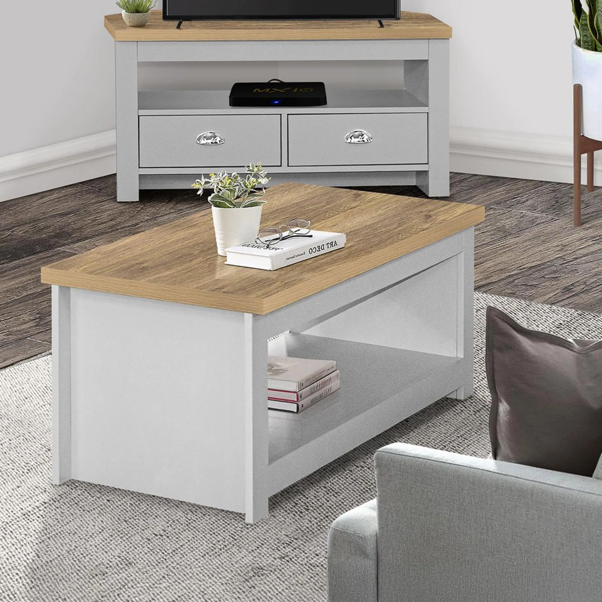 Highgate 105cm Coffee Table - Grey, Oak