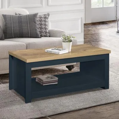 Highgate 105cm Coffee Table - Navy Blue, Oak