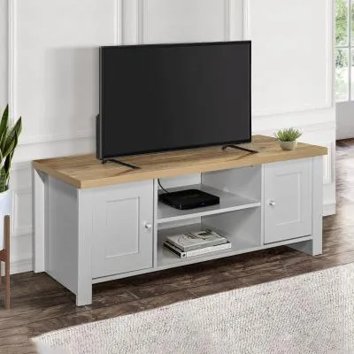 Highgate 130cm Large TV Unit - Grey, Oak image