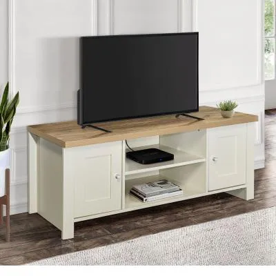 Highgate 2 Door TV Unit - Cream, Oak image