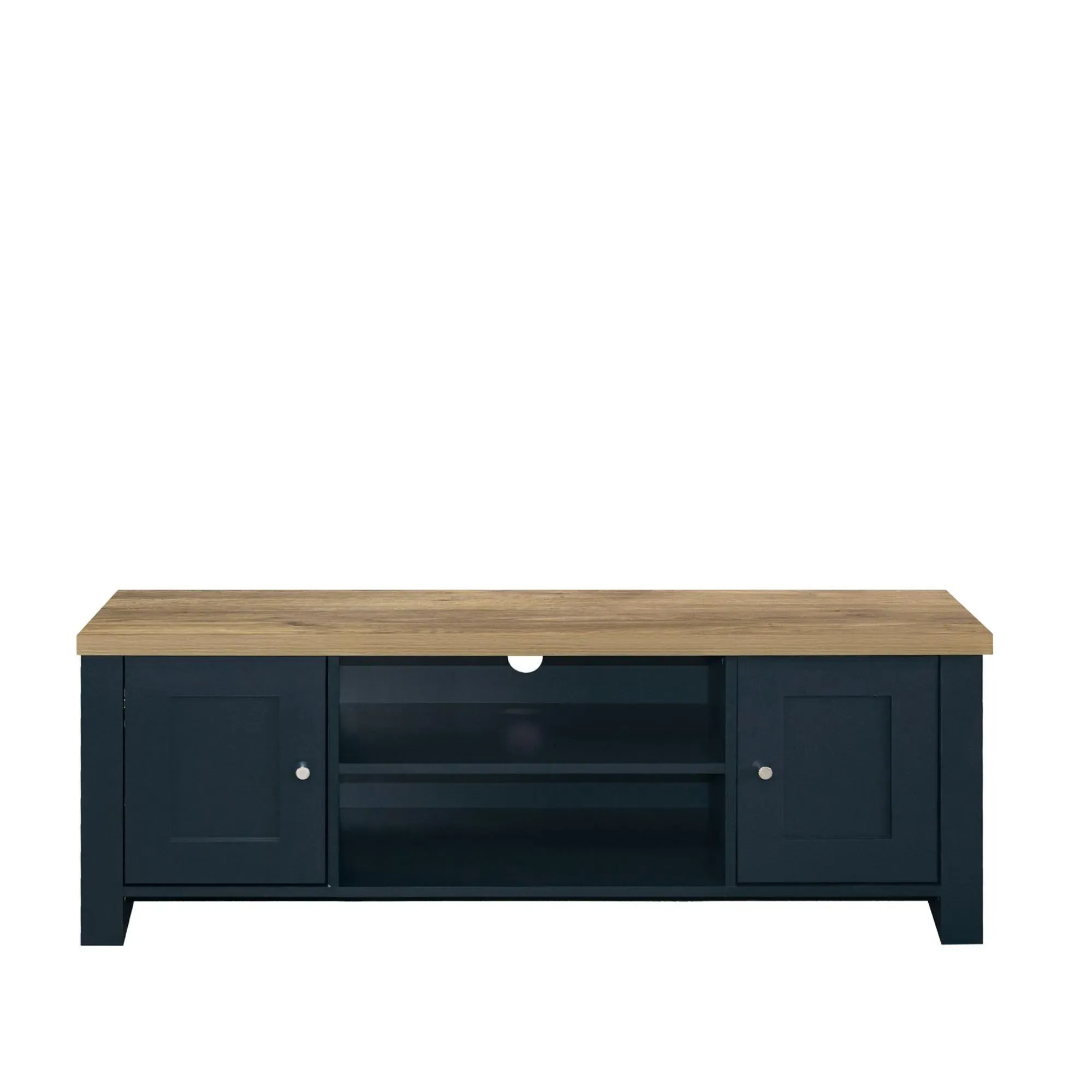 Highgate 2 Door TV Unit - Navy Blue, Oak