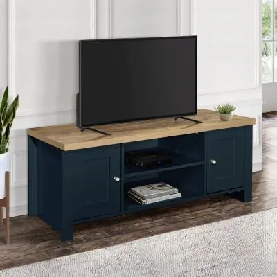 Highgate 2 Door TV Unit - Navy Blue, Oak