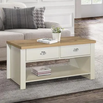 Highgate 2 Drawer Coffee Table - Cream image