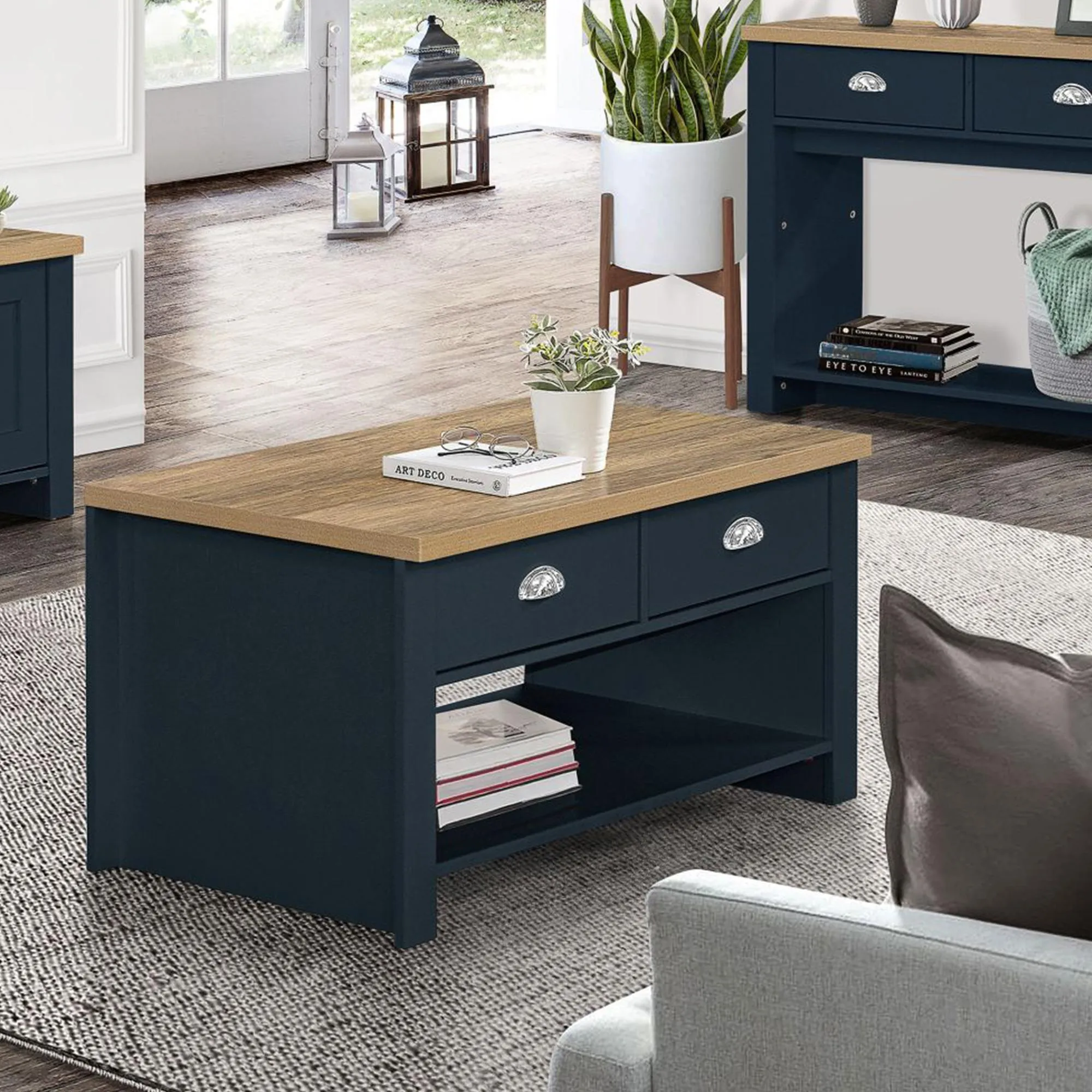 Highgate 2 Drawer Coffee Table - Navy Blue
