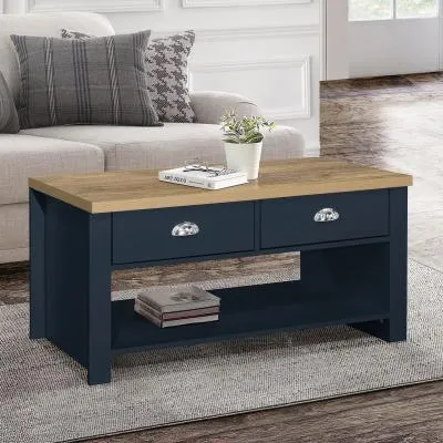 Highgate 2 Drawer Coffee Table - Navy Blue