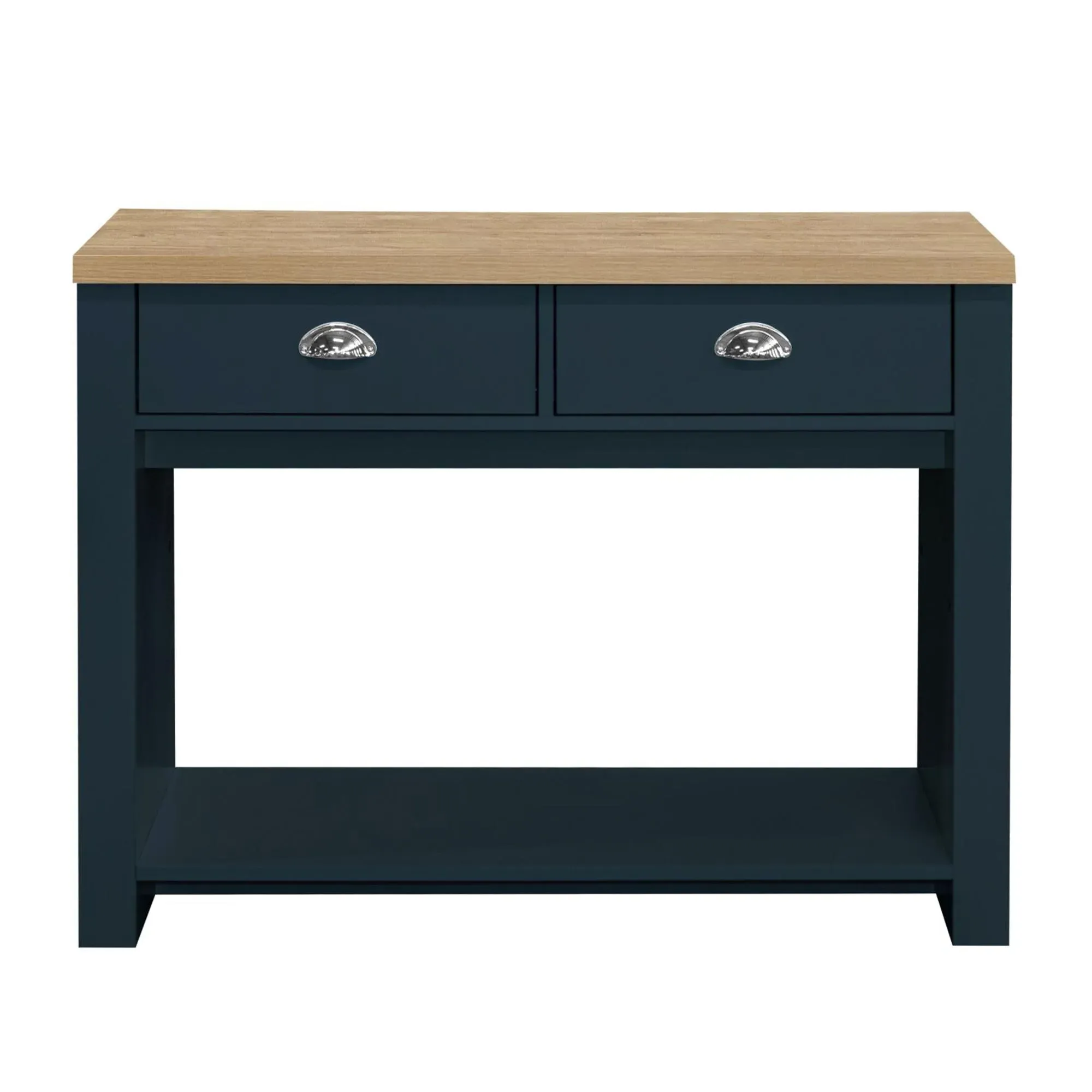 Highgate 2 Drawer Console Table - Navy Blue, Oak
