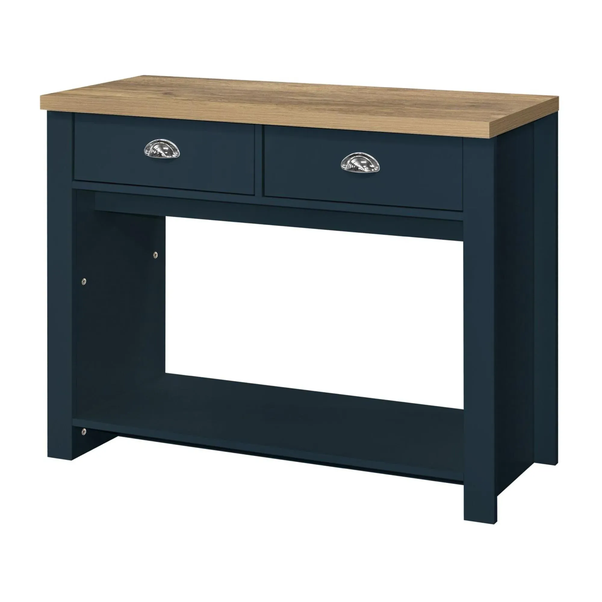Highgate 2 Drawer Console Table - Navy Blue, Oak