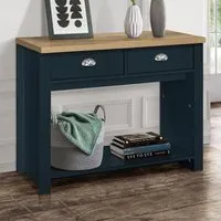Highgate 2 Drawer Console Table - Navy Blue, Oak
