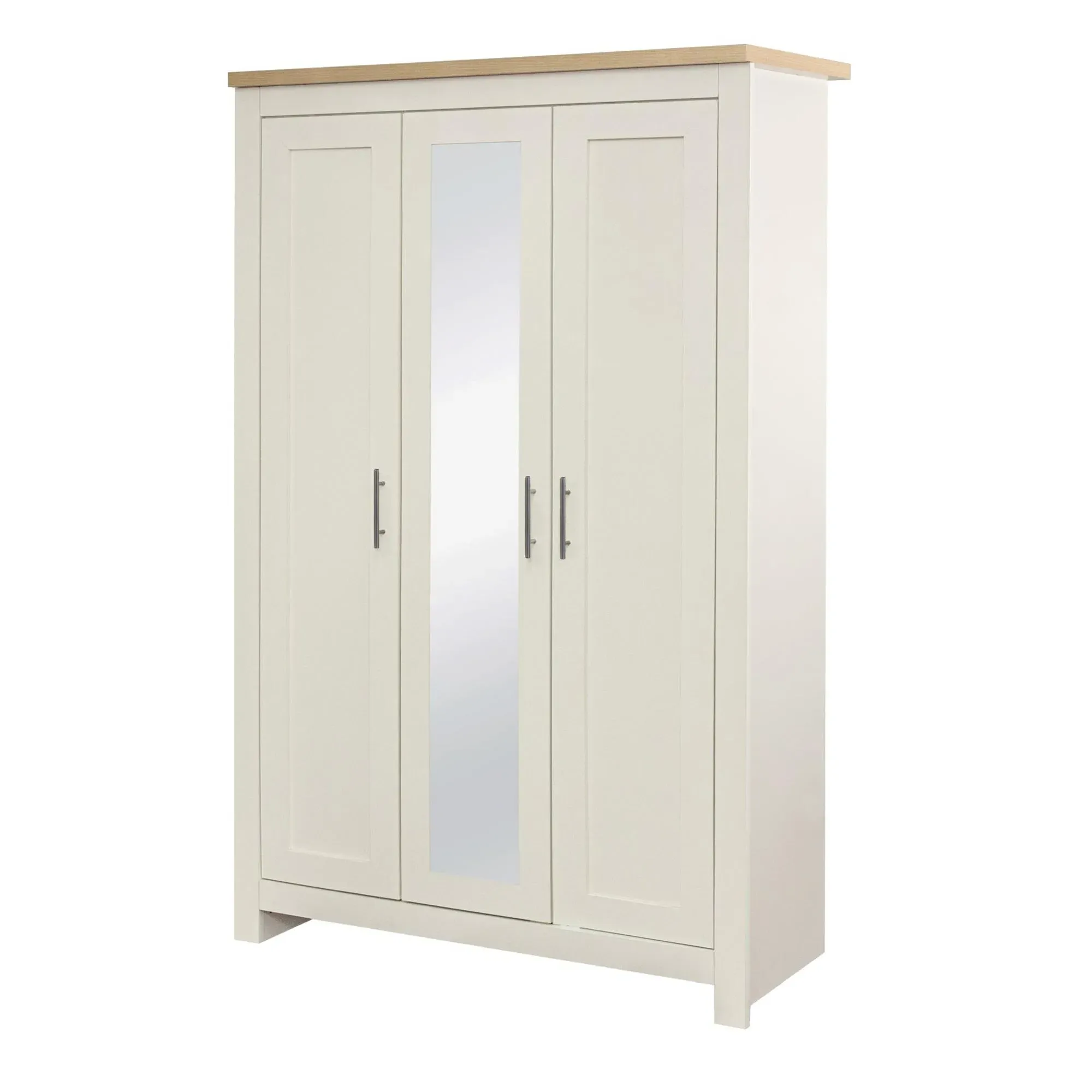 Highgate 3 Door Mirror Wardrobe - Cream, Oak