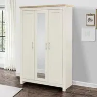 Highgate 3 Door Mirror Wardrobe - Cream, Oak