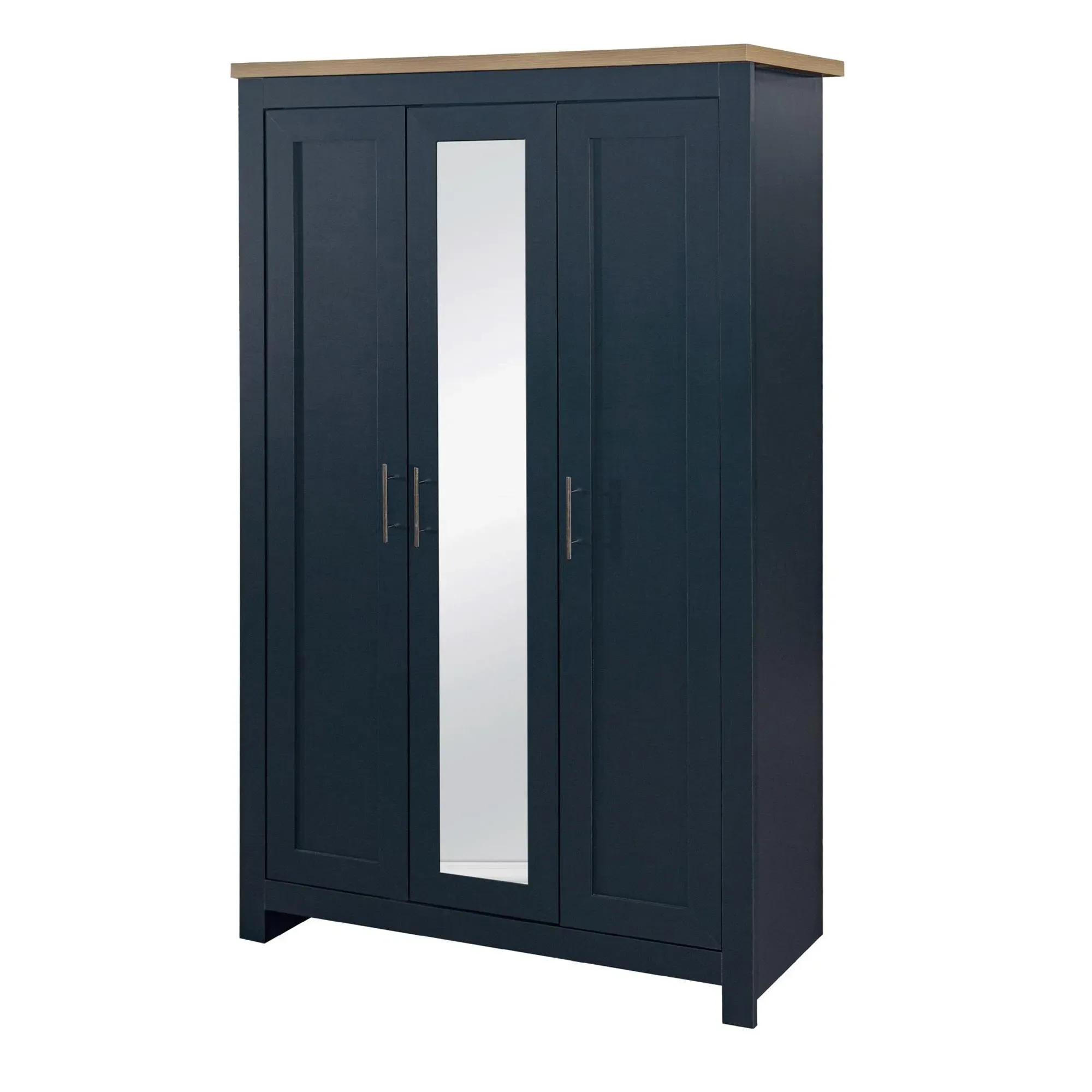 Highgate 3 Door Mirror Wardrobe - Navy Blue, Oak