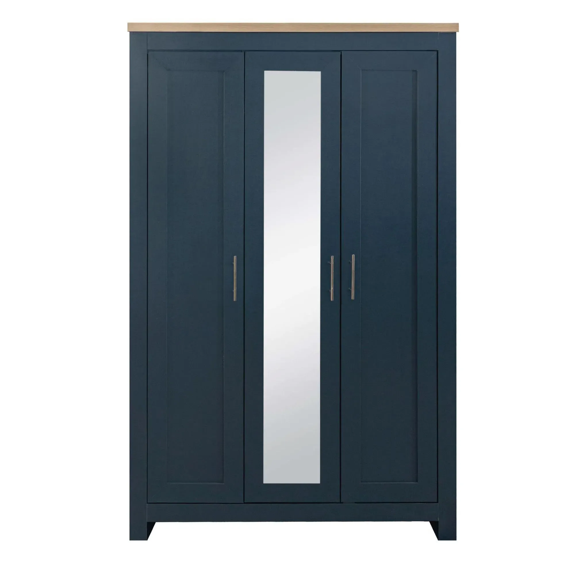 Highgate 3 Door Mirror Wardrobe - Navy Blue, Oak
