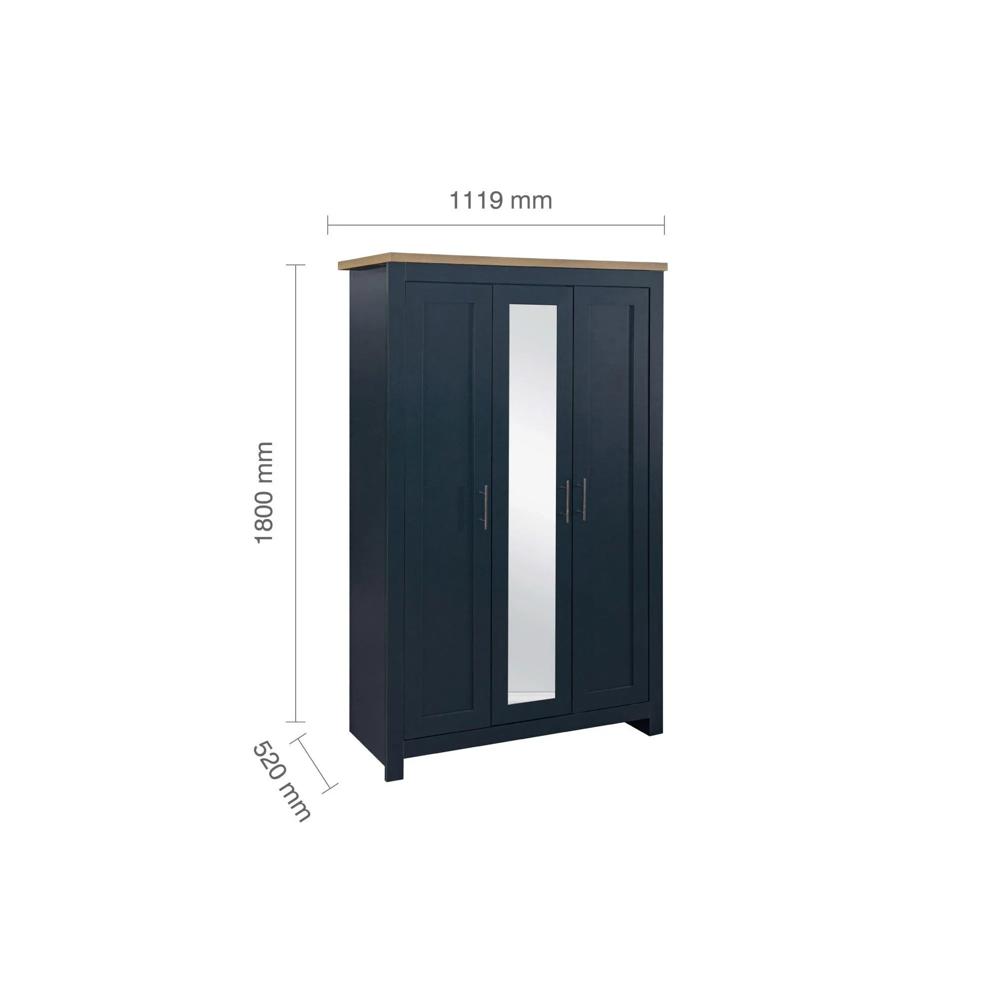 Highgate 3 Door Mirror Wardrobe - Navy Blue, Oak