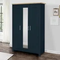 Highgate 3 Door Mirror Wardrobe - Navy Blue, Oak