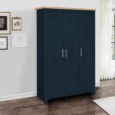 Highgate 3 Door Wardrobe - Navy Blue, Oak