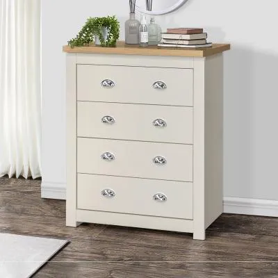 Highgate 4 Drawer Chest - Cream, Oak image