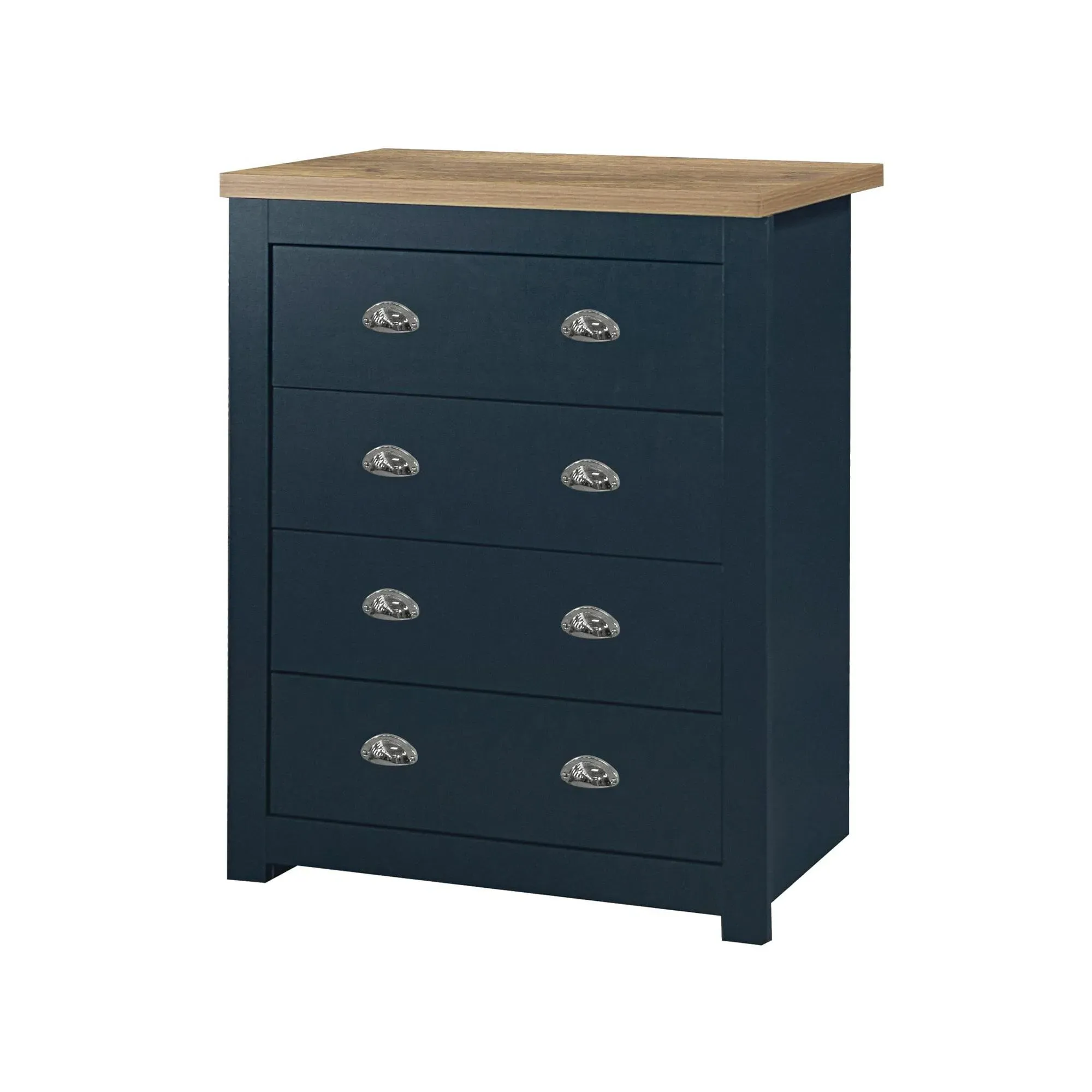 Highgate 4 Drawer Chest - Navy Blue, Oak
