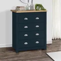 Highgate 4 Drawer Chest - Navy Blue, Oak