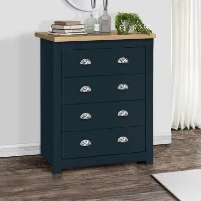 Highgate 4 Drawer Chest - Navy Blue, Oak