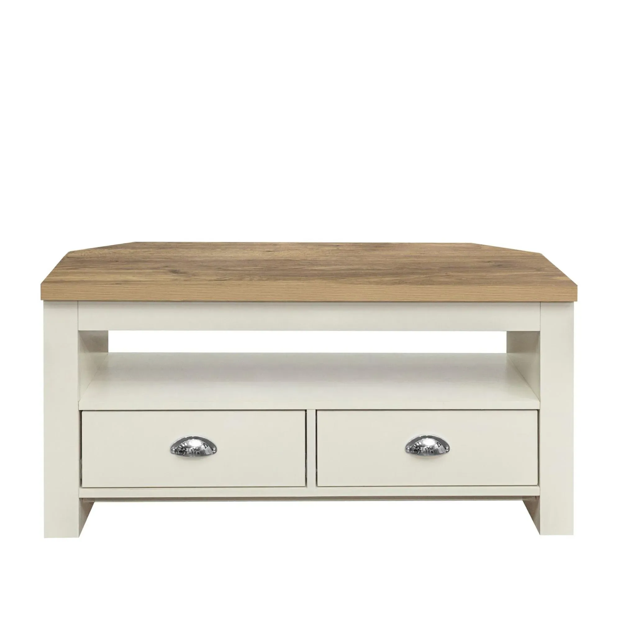 Highgate Corner TV Unit with 2 Drawers - Cream, Oak