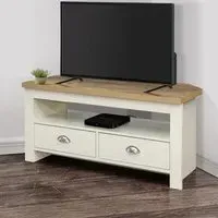 Highgate Corner TV Unit with 2 Drawers - Cream, Oak