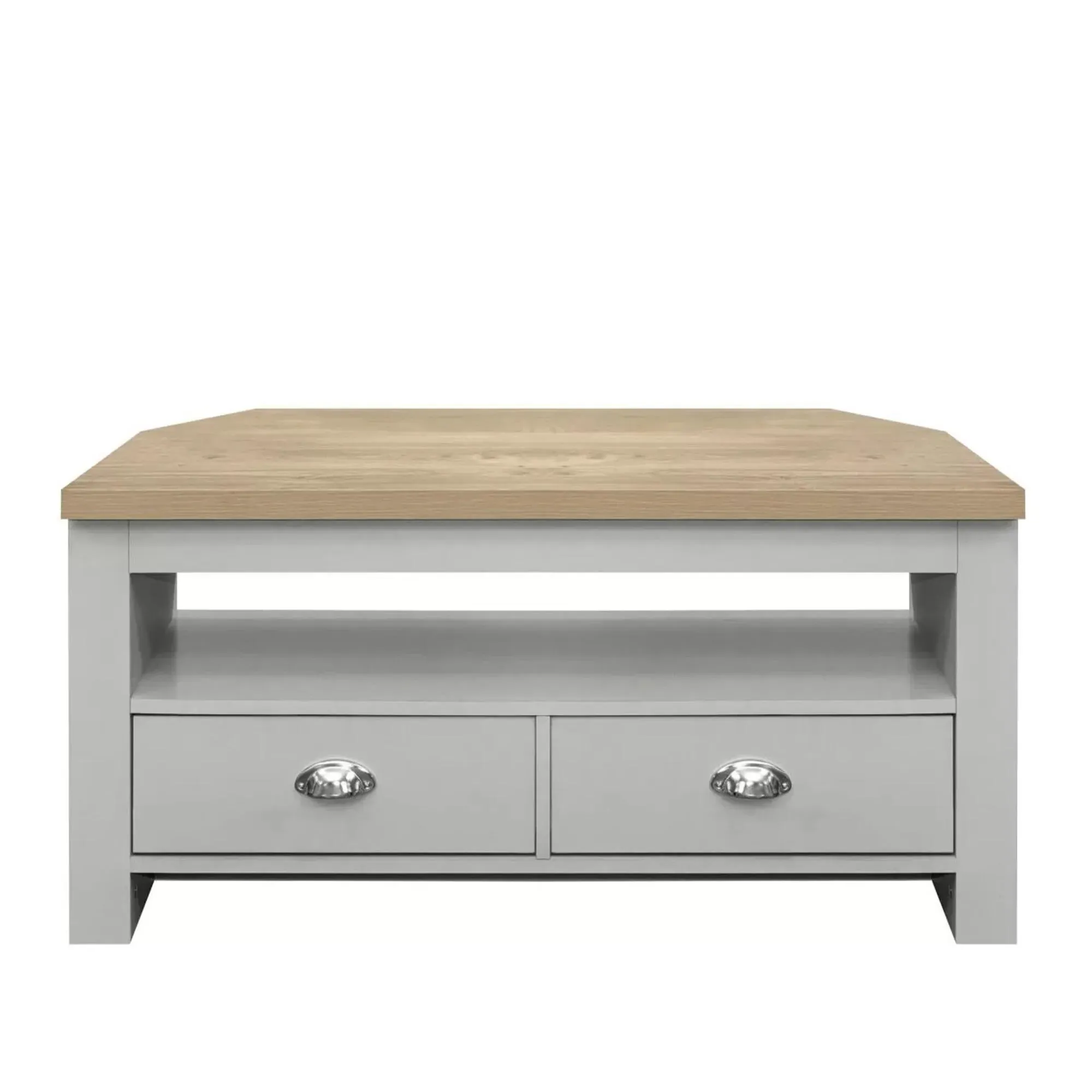 Highgate Corner TV Unit with 2 Drawers - Grey, Oak