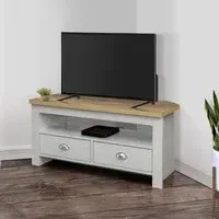 Highgate Corner TV Unit with 2 Drawers - Grey, Oak