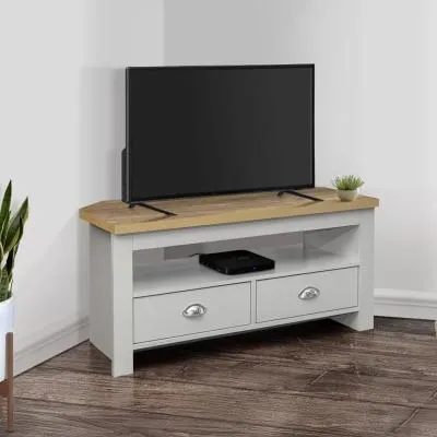Highgate Corner TV Unit with 2 Drawers - Grey, Oak