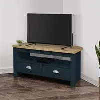 Highgate Corner TV Unit with 2 Drawers - Navy Blue, Oak