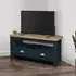 Highgate Corner TV Unit with 2 Drawers - Navy Blue, Oak