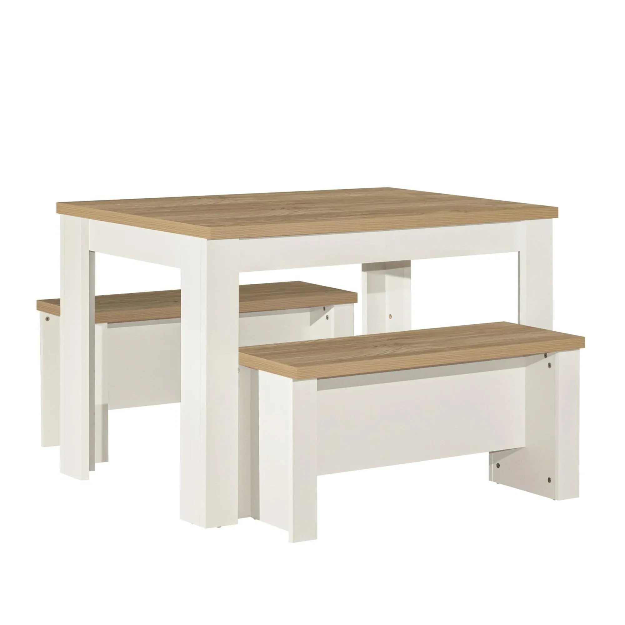 Highgate Dining Set with 2 Benches - Cream, Oak
