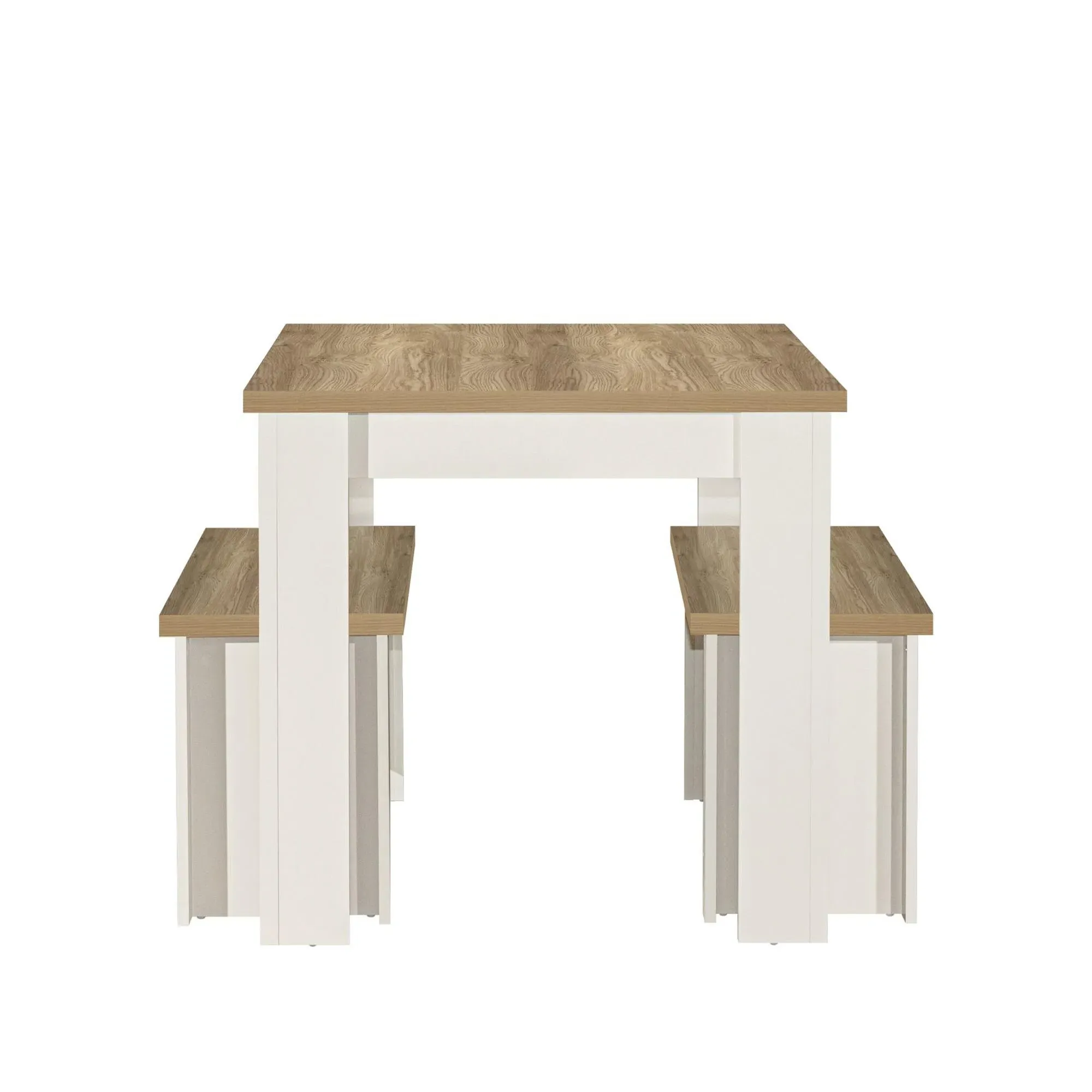 Highgate Dining Set with 2 Benches - Cream, Oak