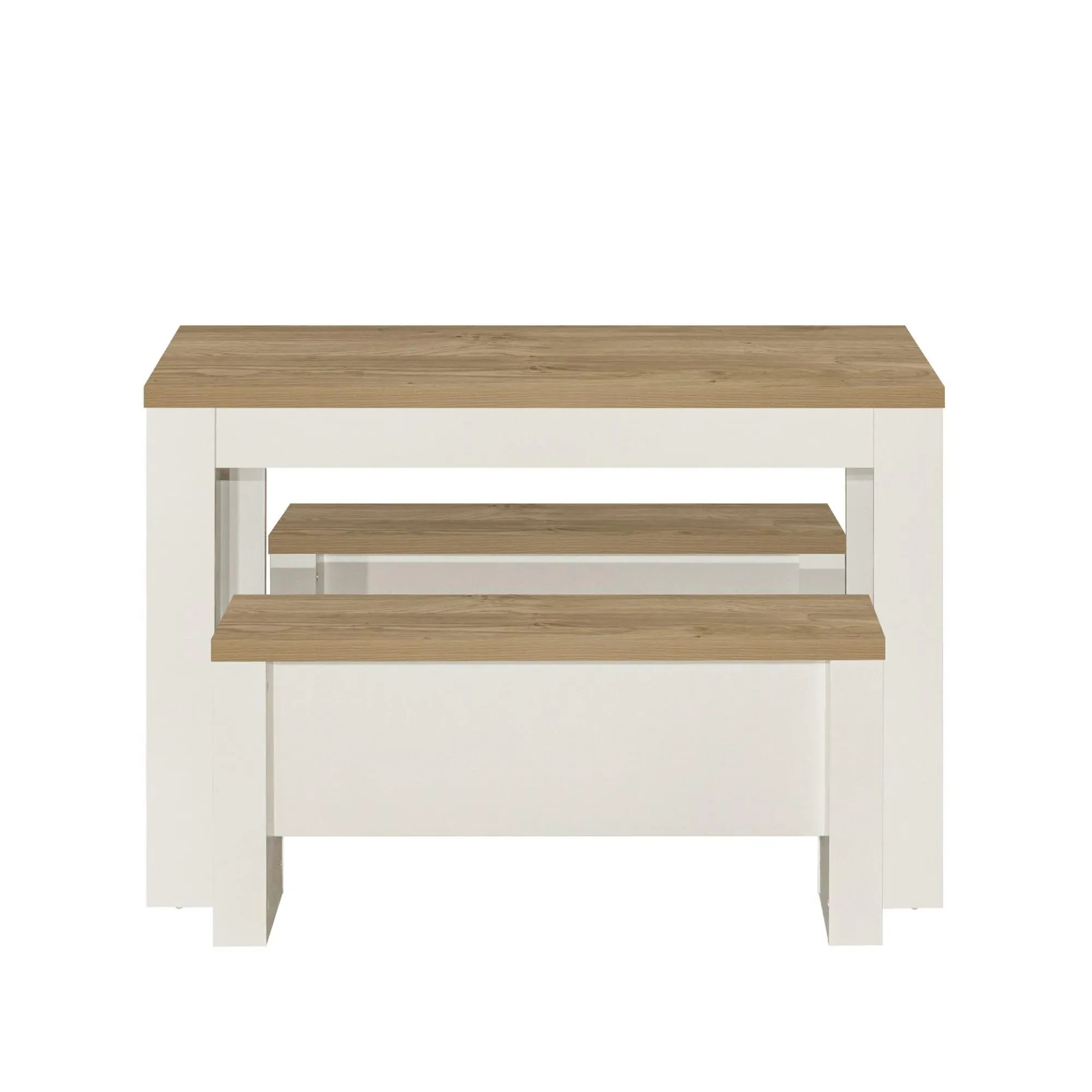 Highgate Dining Set with 2 Benches - Cream, Oak
