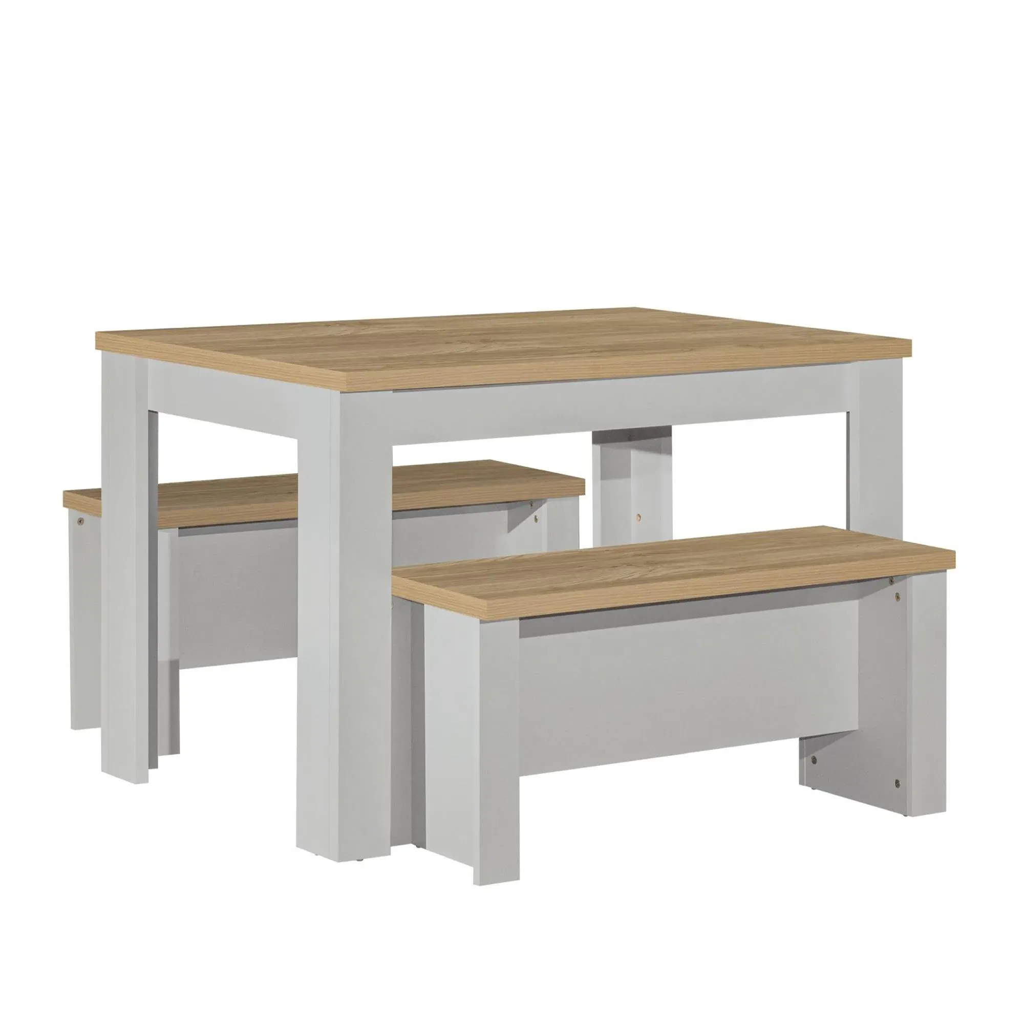 Highgate Dining Set with 2 Benches - Grey, Oak