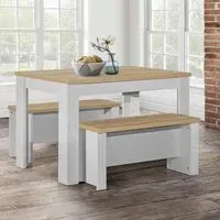 Highgate Dining Set with 2 Benches - Grey, Oak