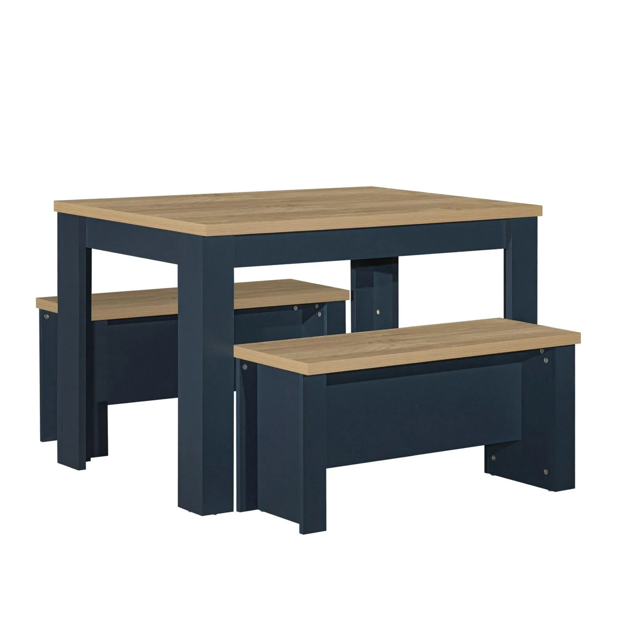 Highgate Dining Set with 2 Benches - Navy Blue, Oak