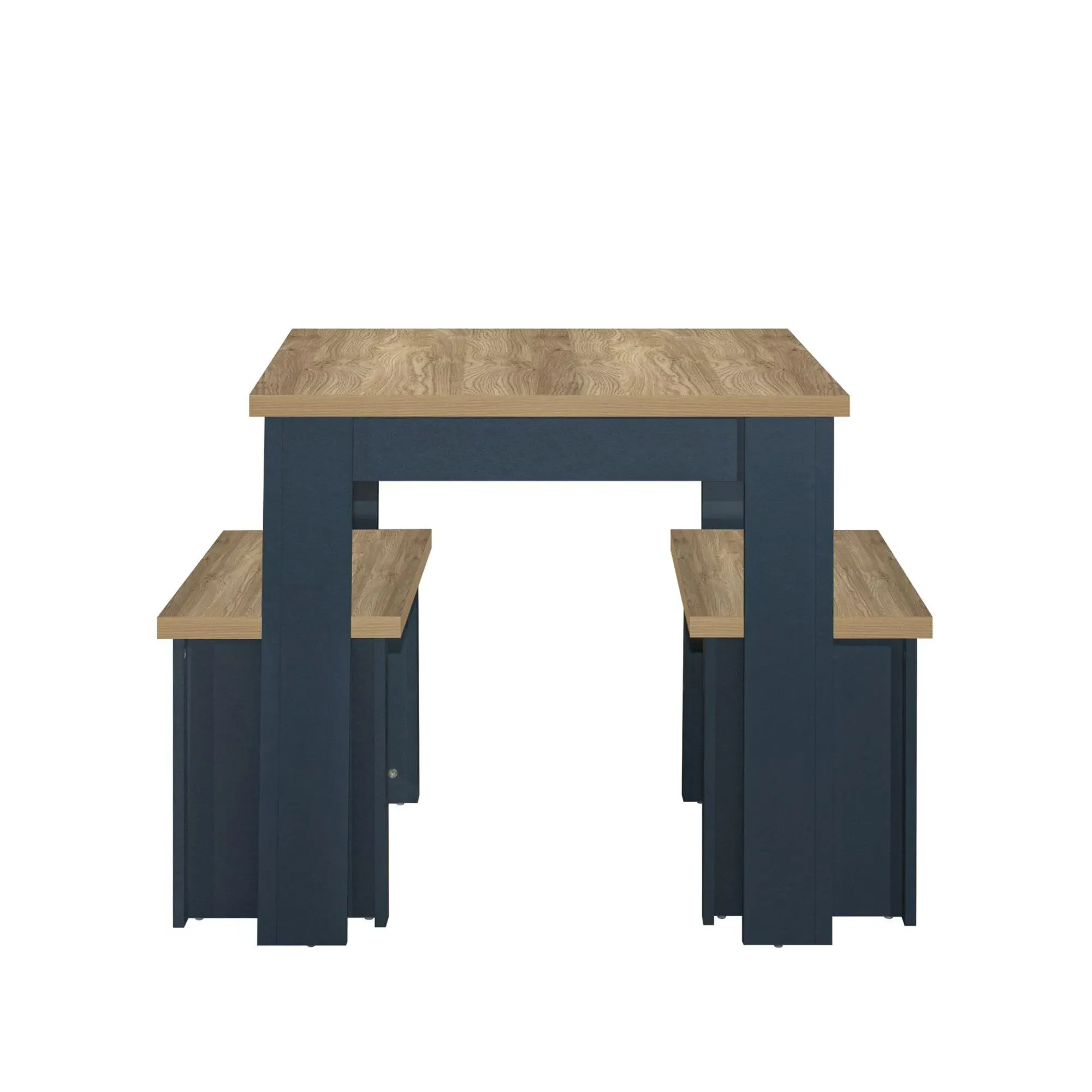 Highgate Dining Set with 2 Benches - Navy Blue, Oak