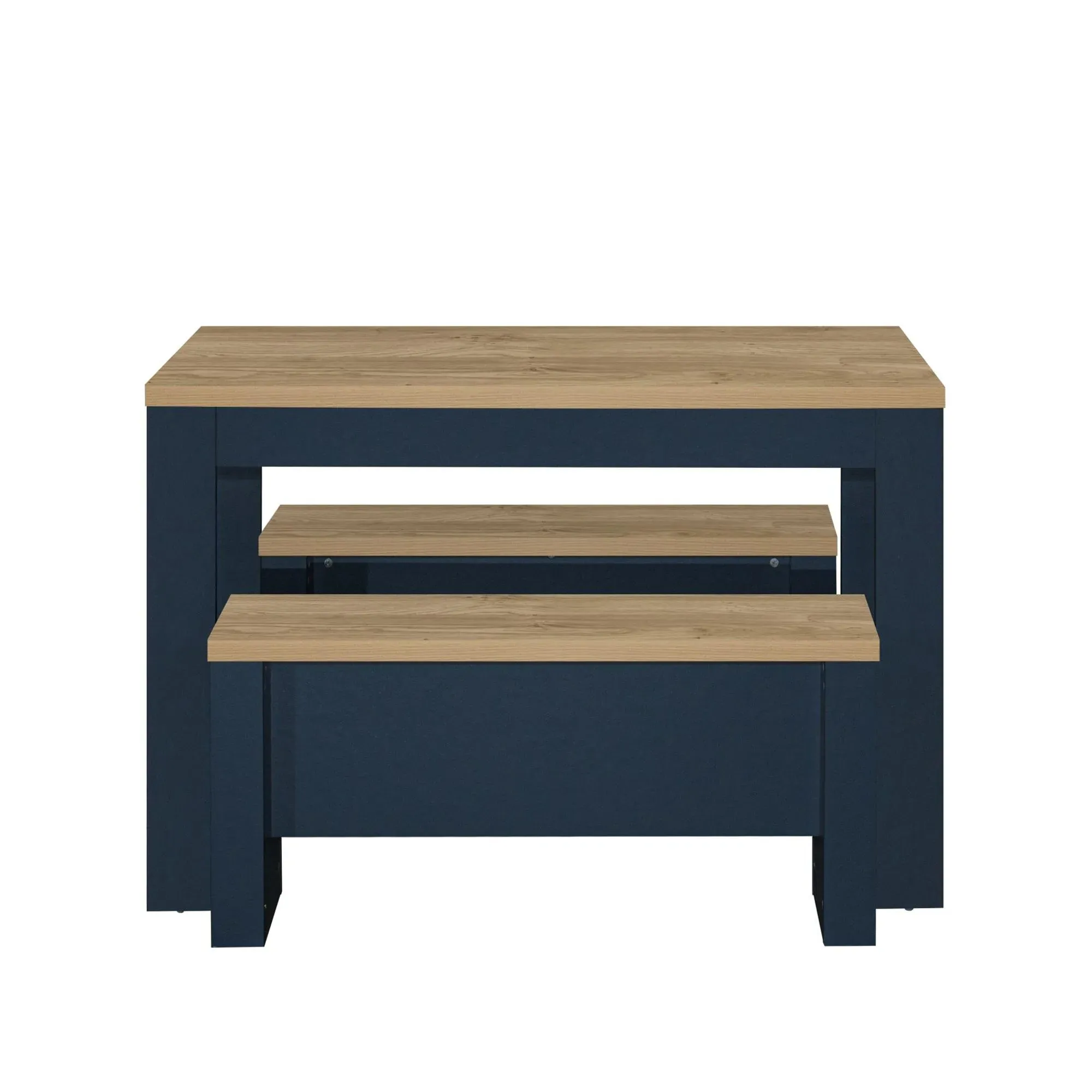 Highgate Dining Set with 2 Benches - Navy Blue, Oak