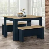 Highgate Dining Set with 2 Benches - Navy Blue, Oak