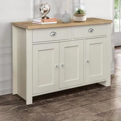 Highgate Medium 3 Door Sideboard - Cream, Oak image